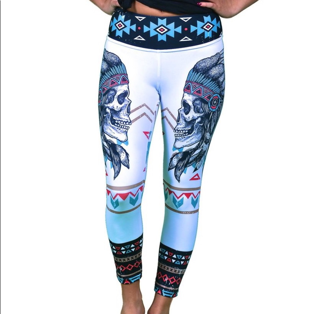 New Alter Ego Aztec Skull Capri Yoga Leggings